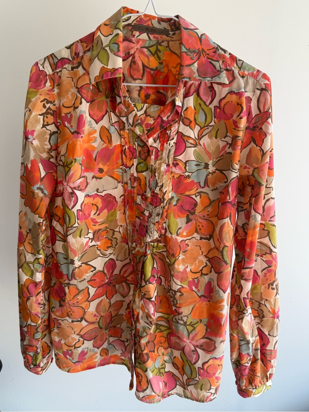 Etro Floral Ruffle-Front Button Blouse - Pink & Orange- 40 IT (Small size)